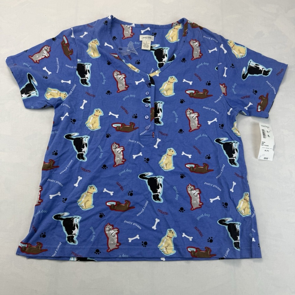 Nordstrom Intimates Women's M Blue Dog PrintCotton Pajama Sleep Shirt NWT